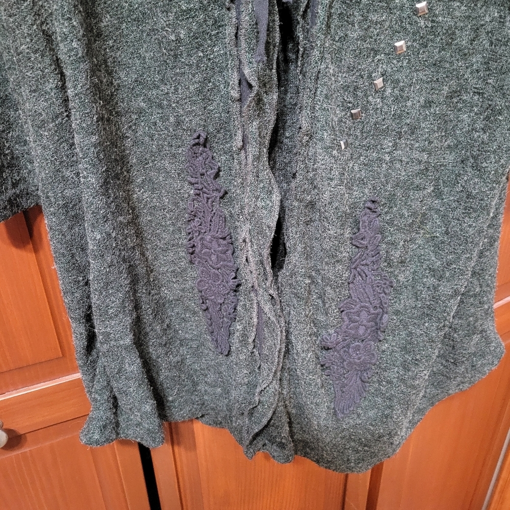 Pretty Angel Boho Floral Artsy Art To Wear Long Duster Cardigan Gray | L - Picture 5 of 8